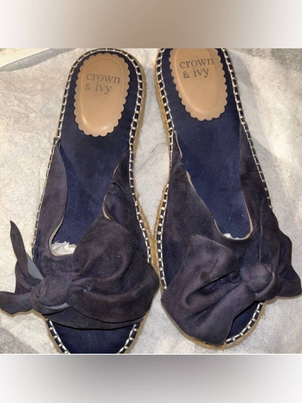 crown & ivy Black Suede Bow Espadrille Loafers